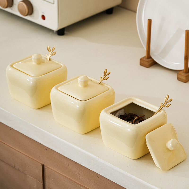 Square Ceramic Seasoning Jar Set