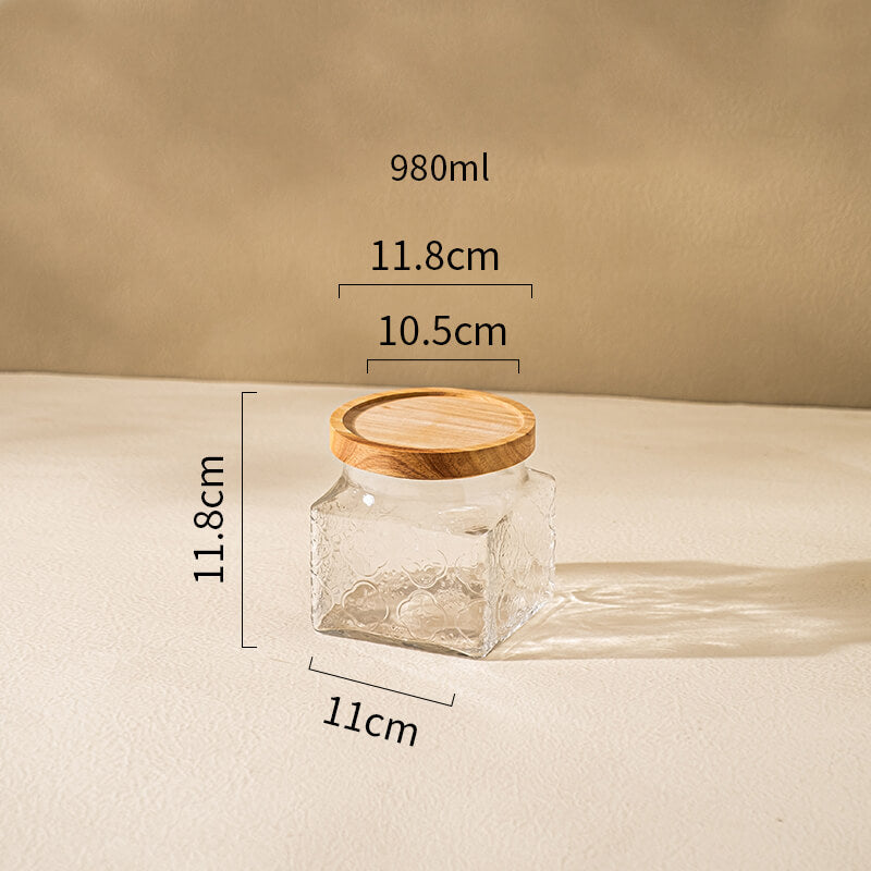 Square Embossed Glass Storage Jar