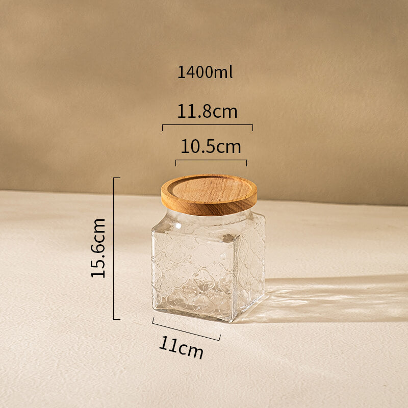 Square Embossed Glass Storage Jar