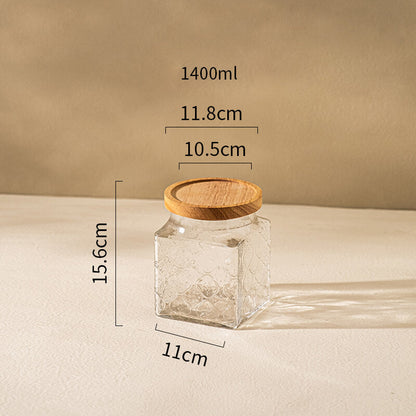 Square Embossed Glass Storage Jar