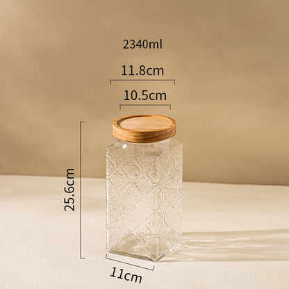 Square Embossed Glass Storage Jar