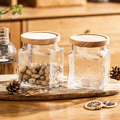 Square Embossed Glass Storage Jar