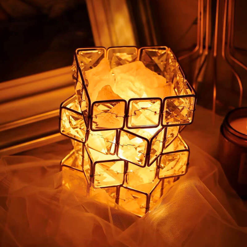 Square Salt Stone Crystal Lamp