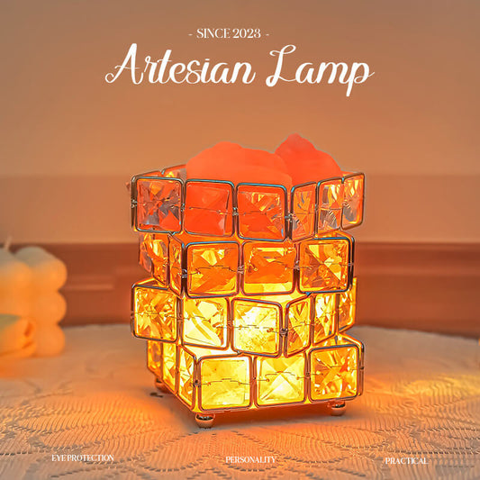 Square Salt Stone Crystal Lamp