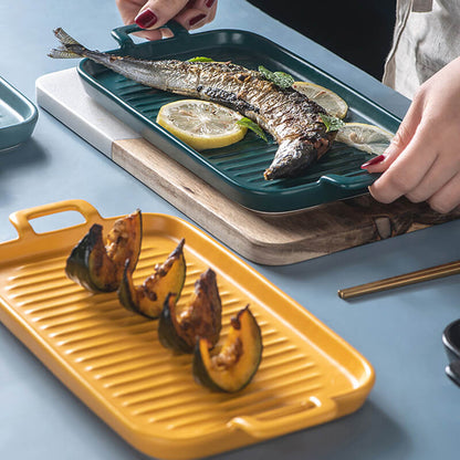 Square Striped Ceramic Baking Dish