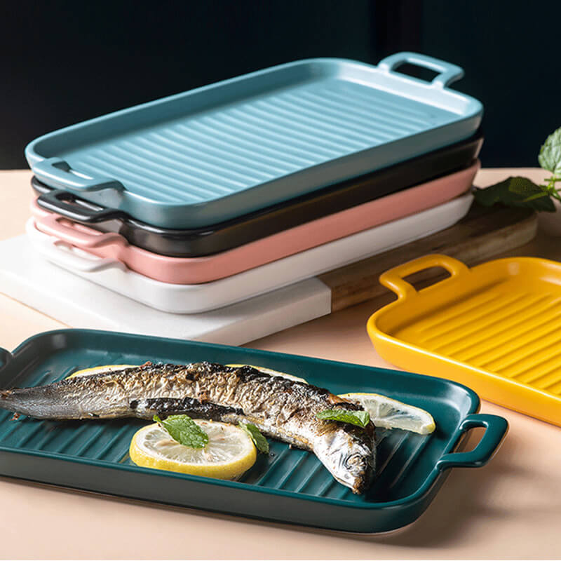 Square Striped Ceramic Baking Dish