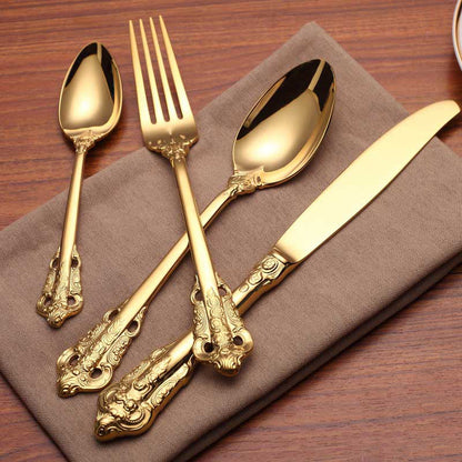 Stainless Steel Embossed Flatware 4Pcs Set