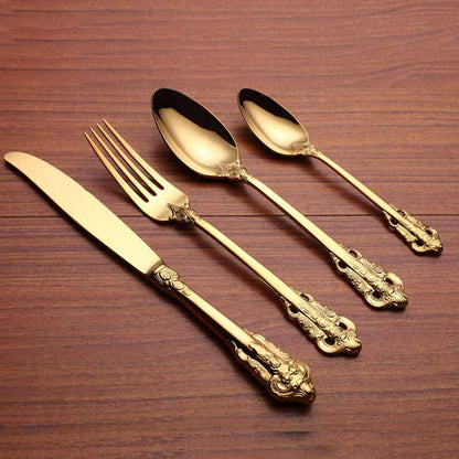 Stainless Steel Embossed Flatware 4Pcs Set