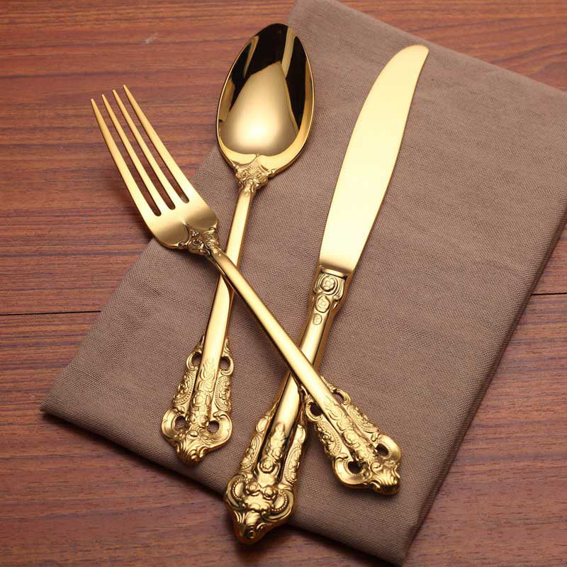 Stainless Steel Embossed Flatware 4Pcs Set