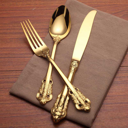 Stainless Steel Embossed Flatware 4Pcs Set