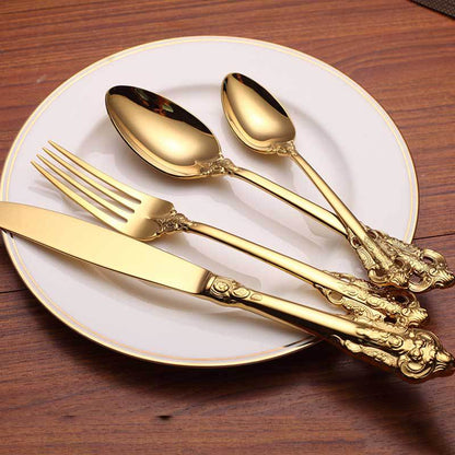 Stainless Steel Embossed Flatware 4Pcs Set