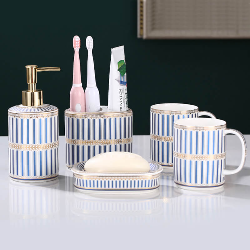 Stripe Gilt Ceramic Bathroom Set