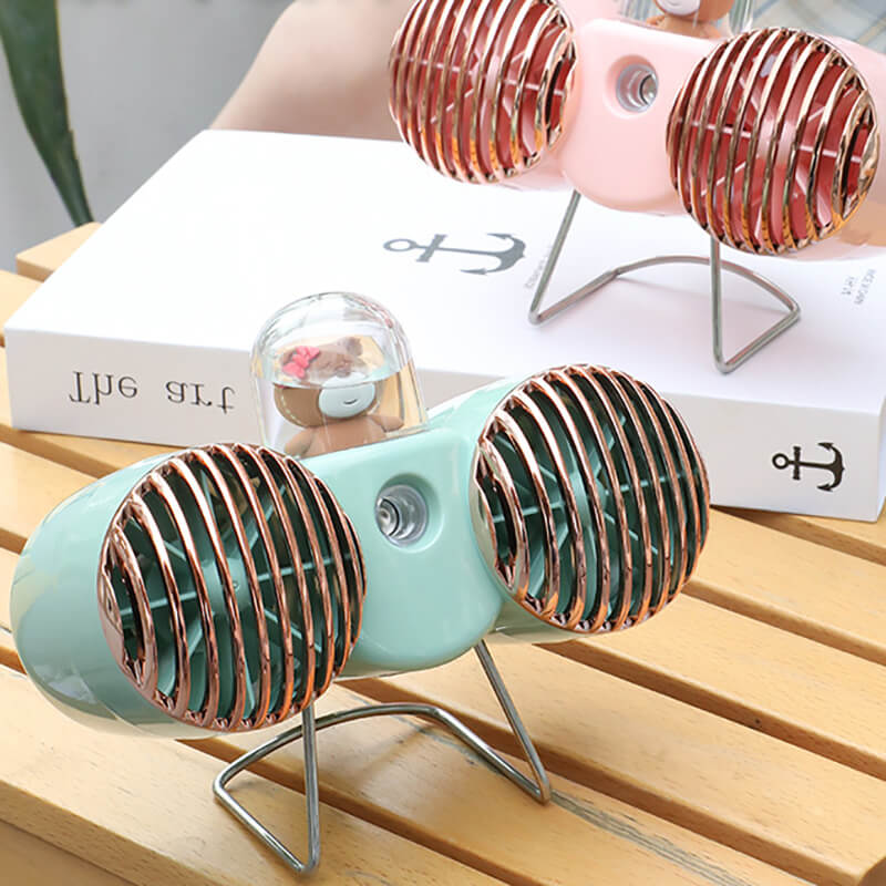 Summer Humidifying Spray Double Head Fan