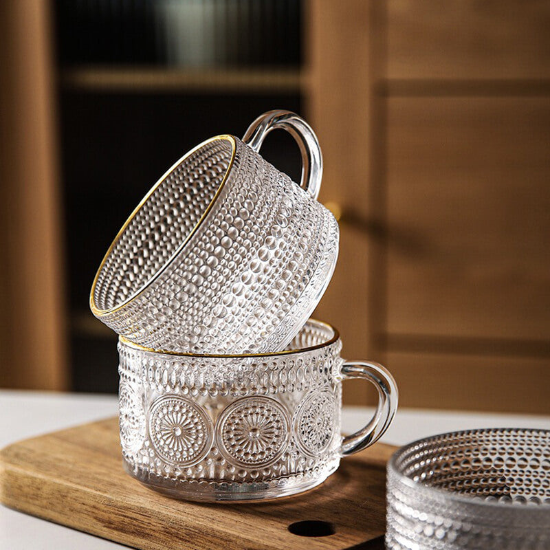 Sunflower Embossed Glass Cup