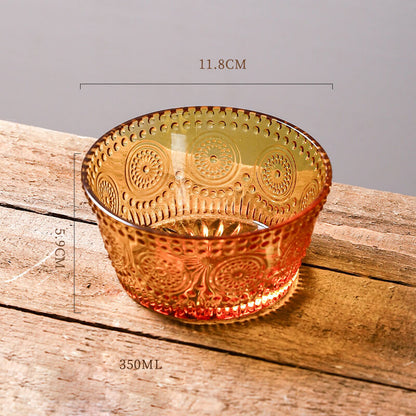 Sunflower Embossed Straight Sided Glass Bowl