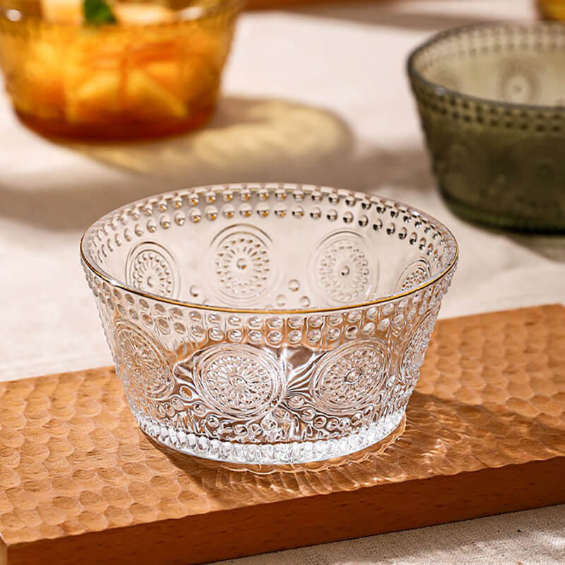 Sunflower Embossed Straight Sided Glass Bowl