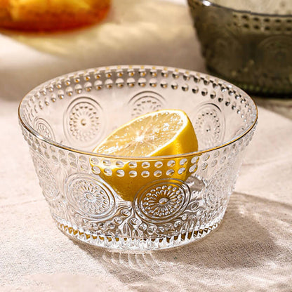 Sunflower Embossed Straight Sided Glass Bowl