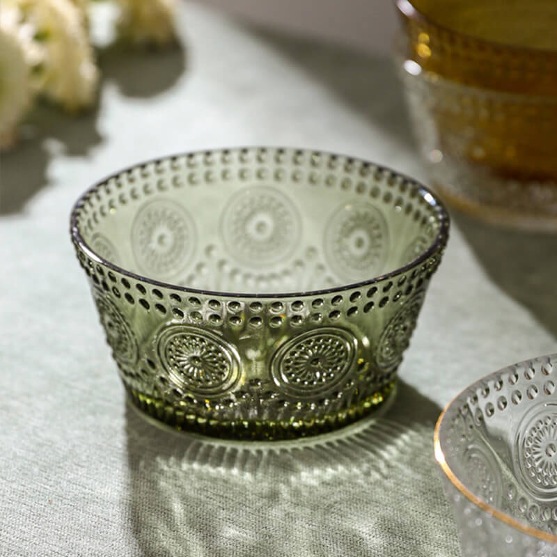 Sunflower Embossed Straight Sided Glass Bowl