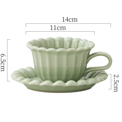 Threaded Ceramic Cup and Saucer