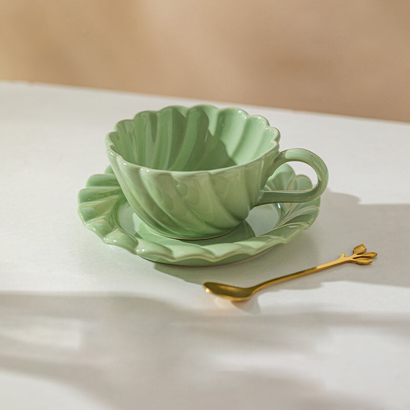 Threaded Ceramic Cup and Saucer