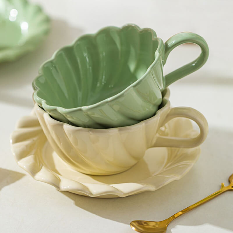 Threaded Ceramic Cup and Saucer