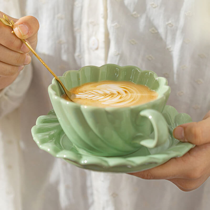 Threaded Ceramic Cup and Saucer