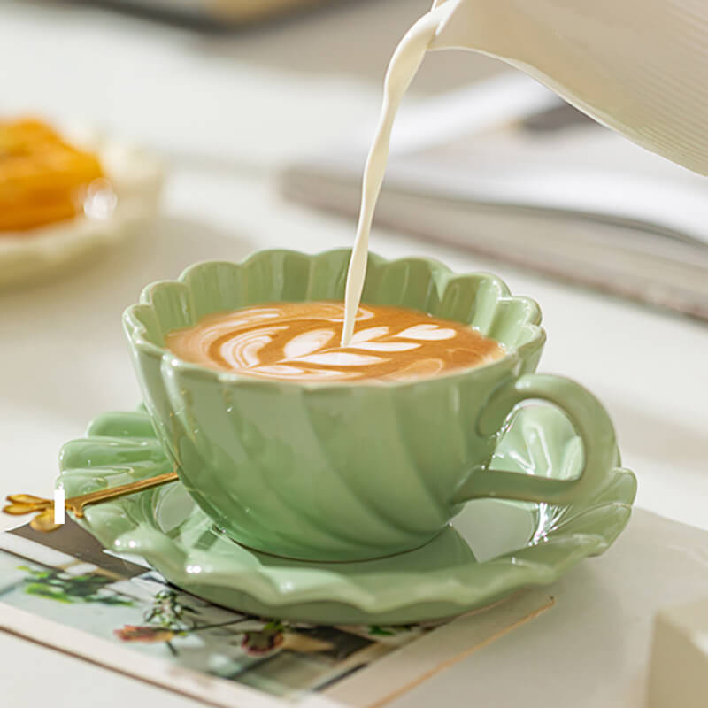 Threaded Ceramic Cup and Saucer