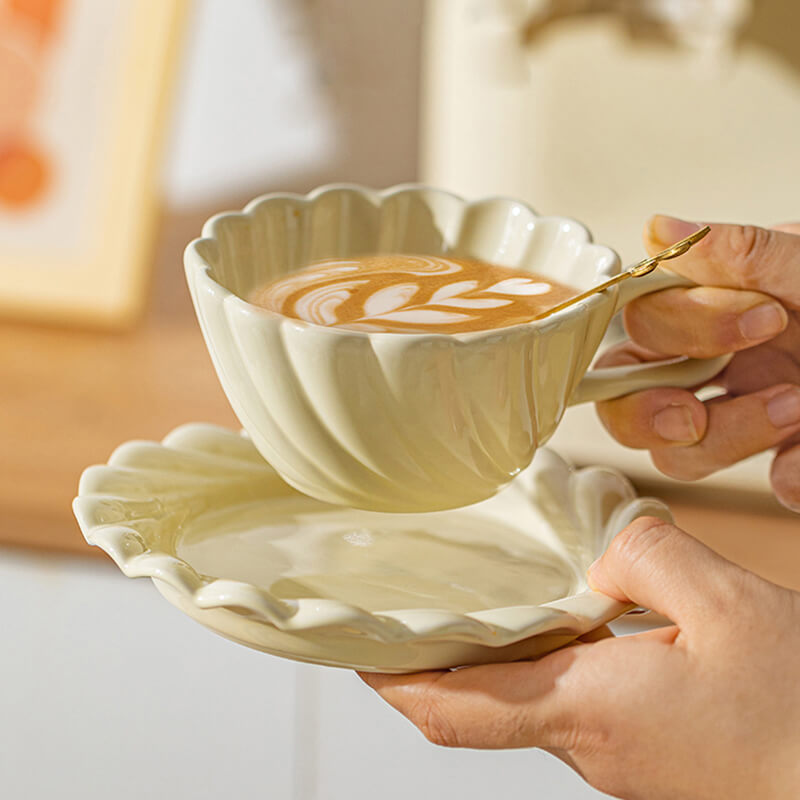 Threaded Ceramic Cup and Saucer