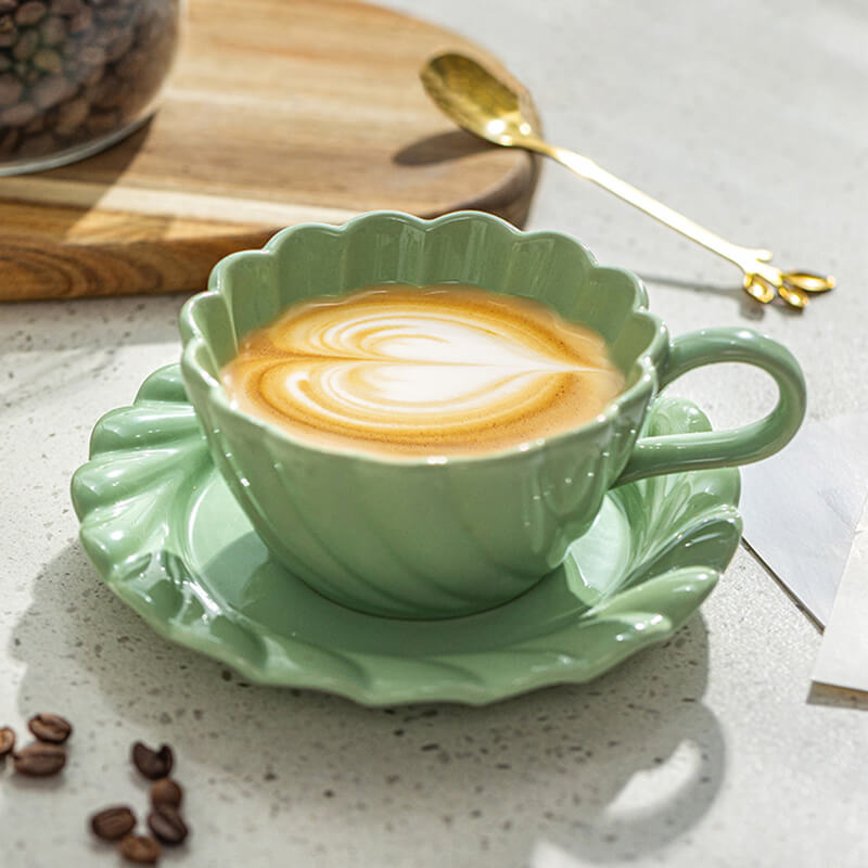 Threaded Ceramic Cup and Saucer