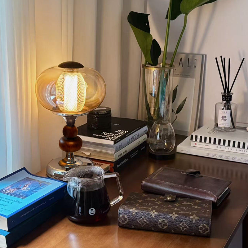 Vintage Amber Glass Table Lamp