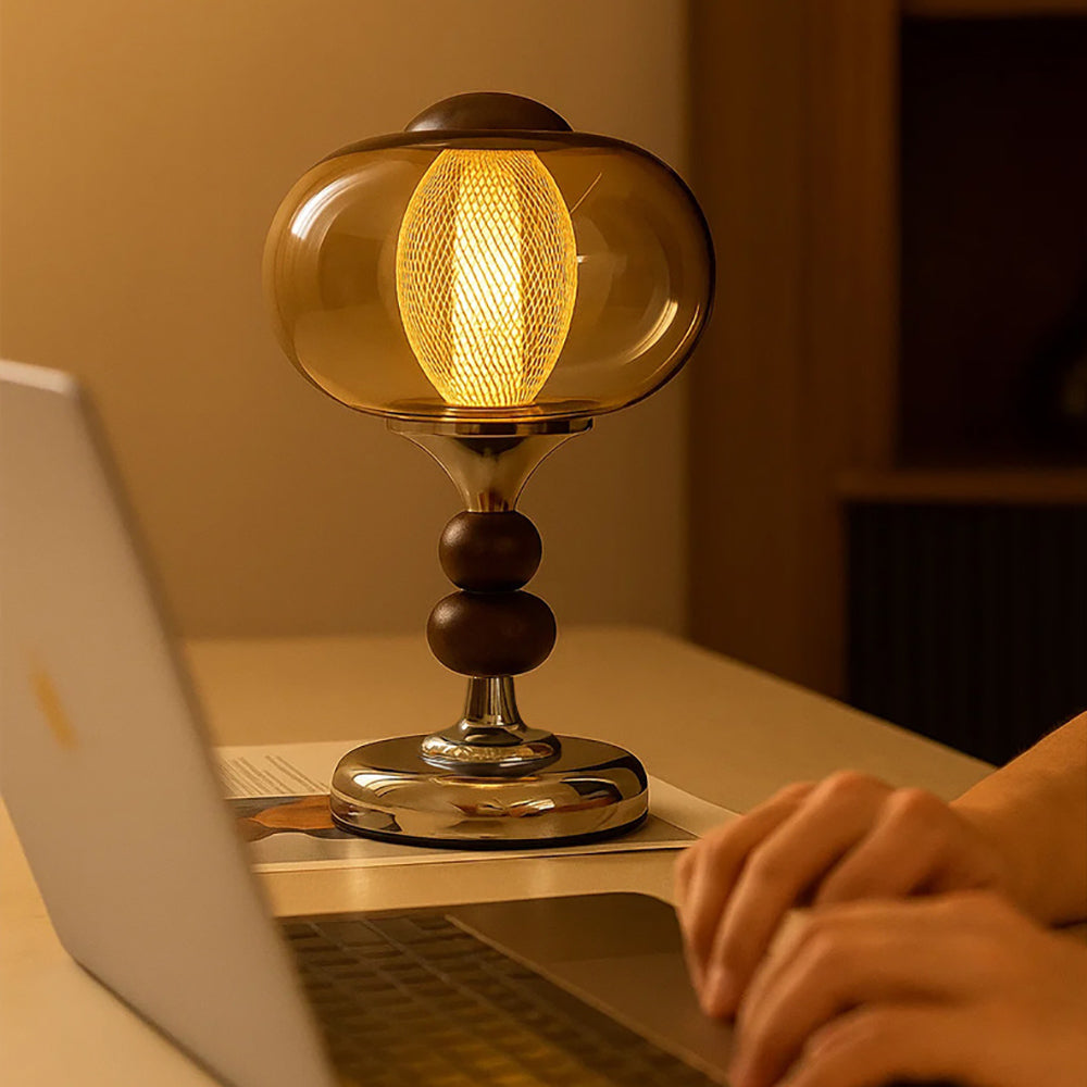Vintage Amber Glass Table Lamp