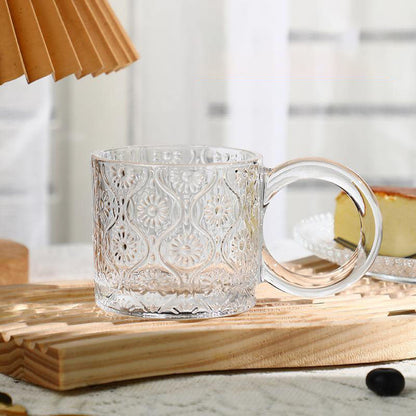 Vintage Glasbecher mit Begonienblüten-Prägung