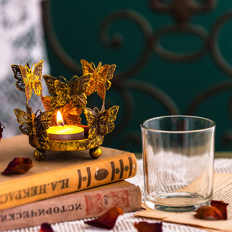 Vintage Butterfly Glass Candle Holder