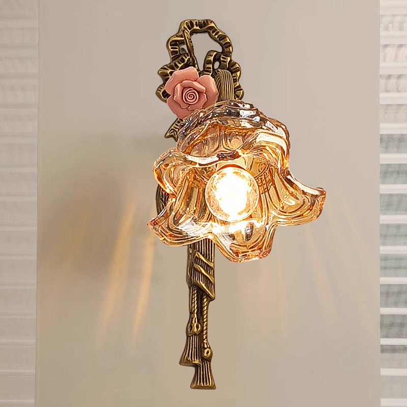 Vintage Glass Rose Wall Lamp