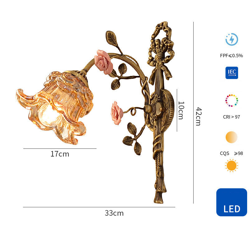 Vintage Glass Rose Wall Lamp