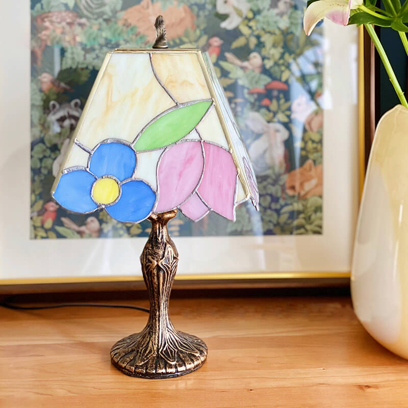 Vintage Tischlampe aus Buntglas