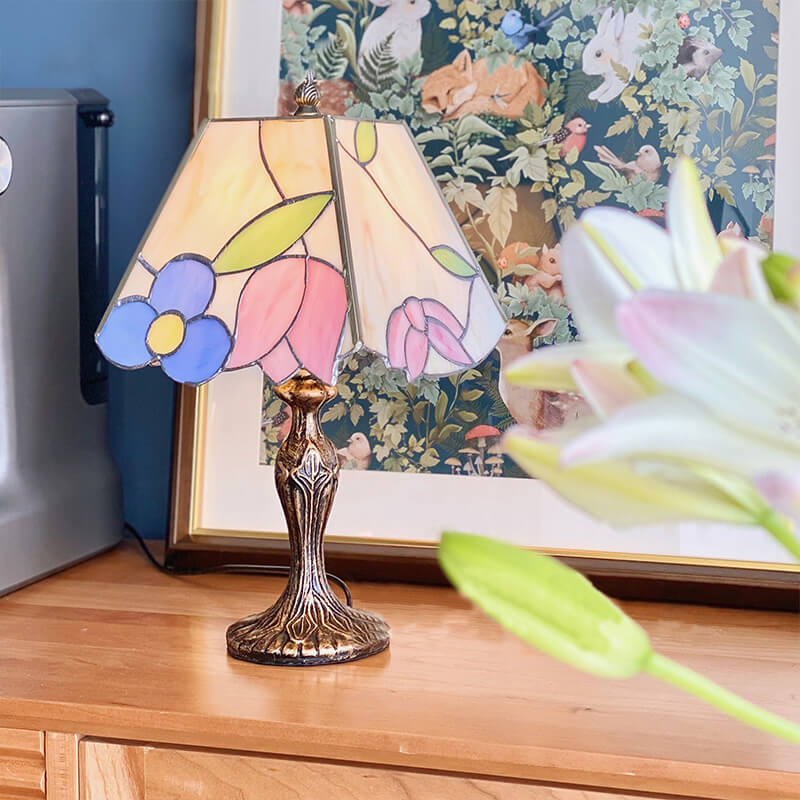 Vintage Tischlampe aus Buntglas