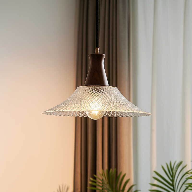 Vintage Walnut Small Ceiling Chandelier
