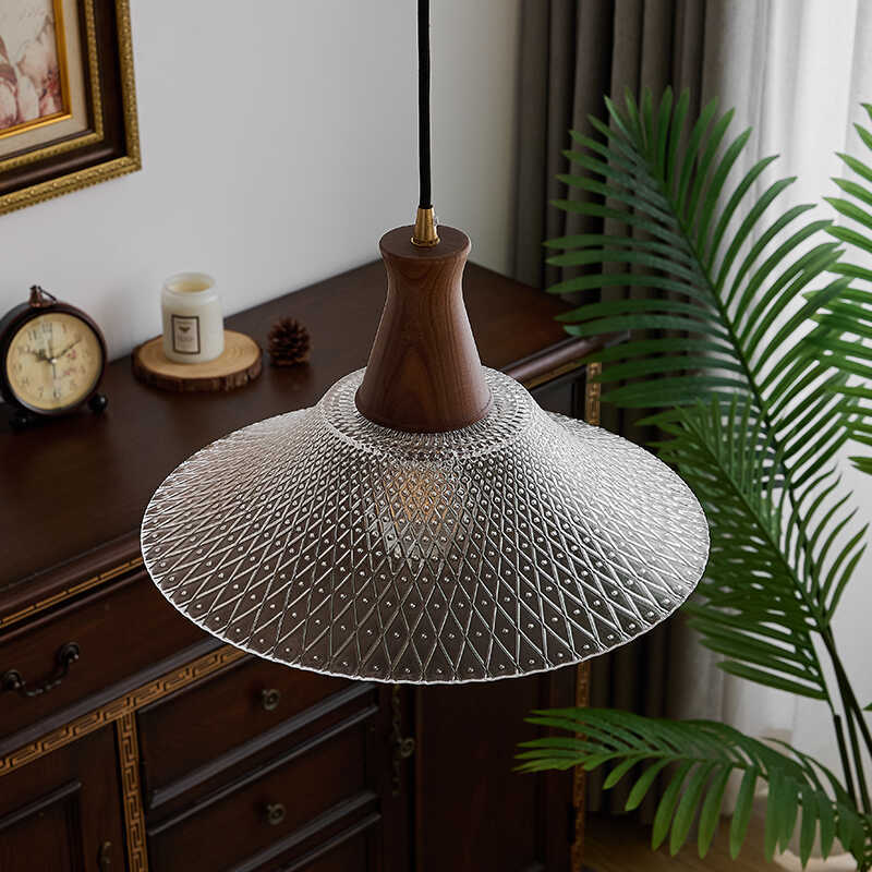 Vintage Walnut Small Ceiling Chandelier