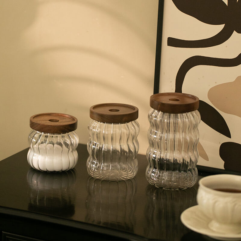 Wavy Striped Glass Storage Jar