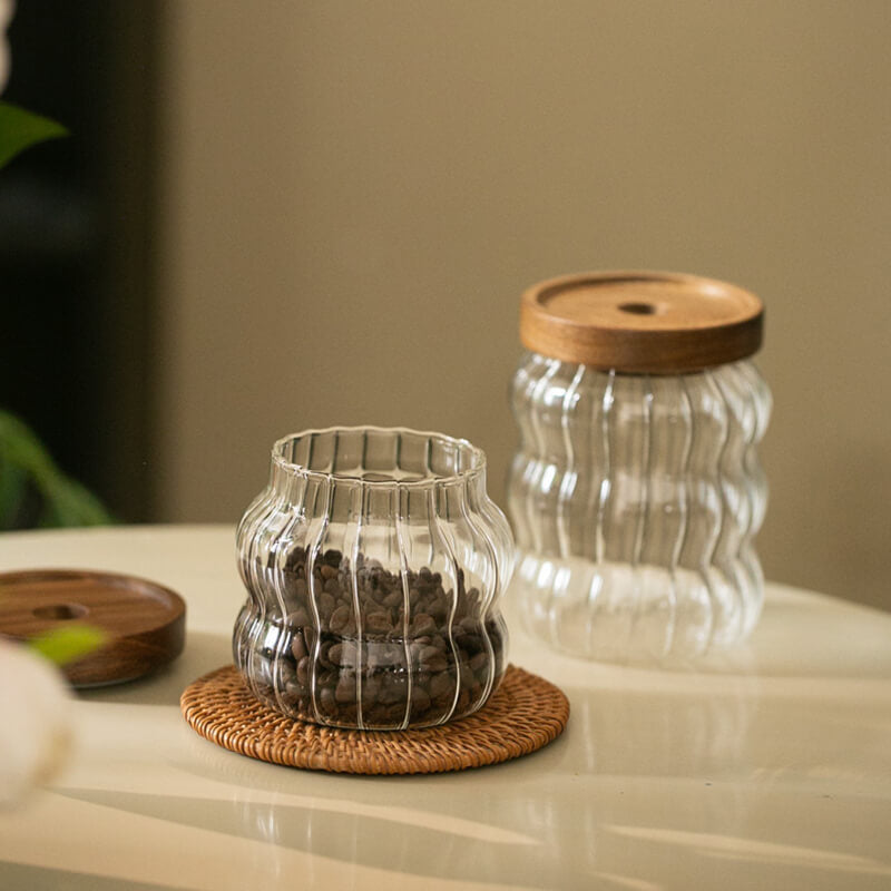 Wavy Striped Glass Storage Jar