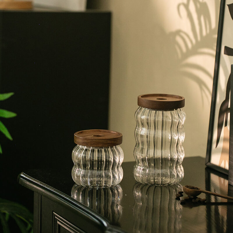 Wavy Striped Glass Storage Jar