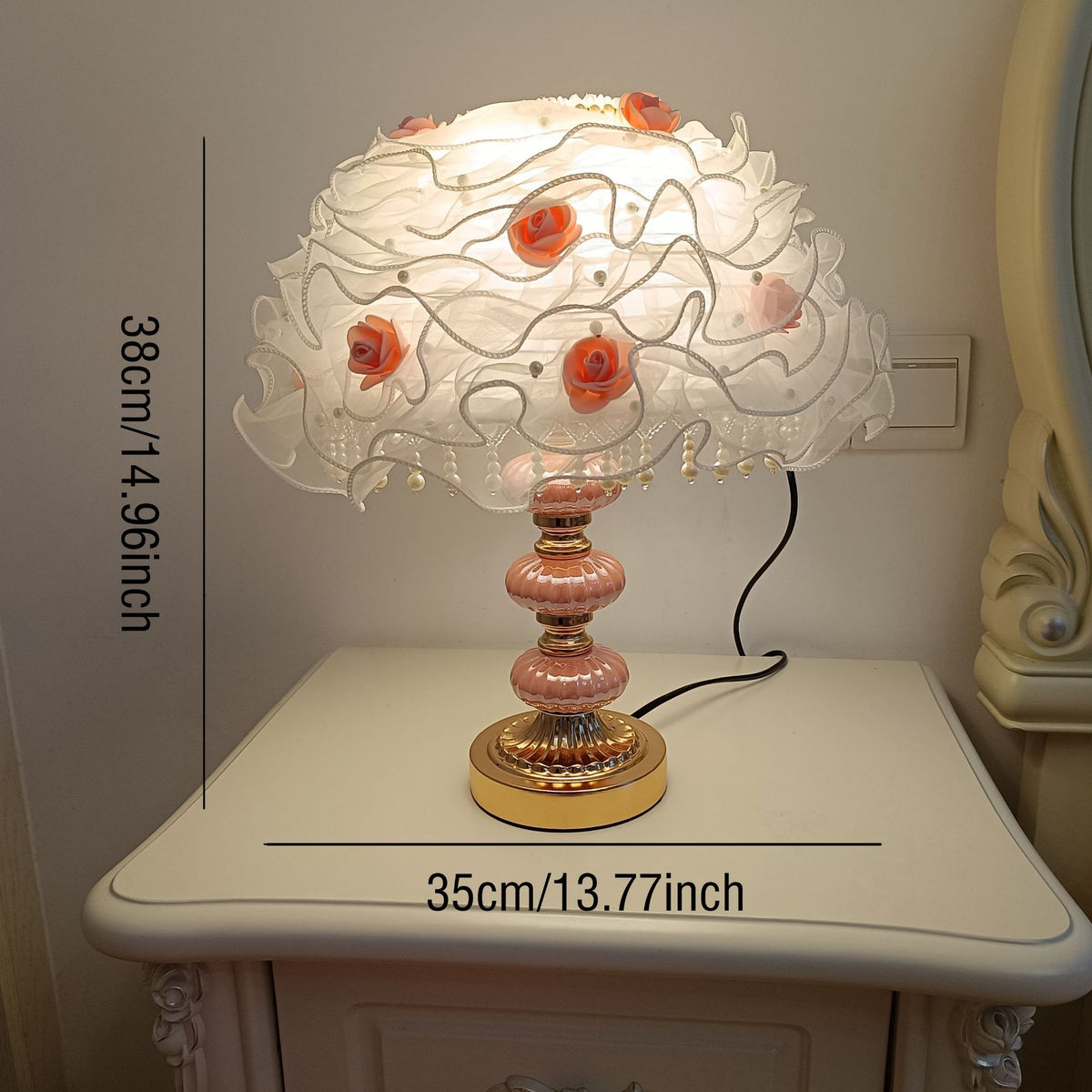 White Organza Rose Table Lamp