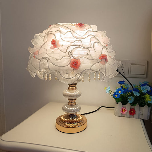 White Organza Rose Table Lamp