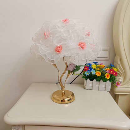White Organza Rose Table Lamp