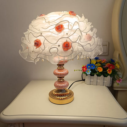 White Organza Rose Table Lamp