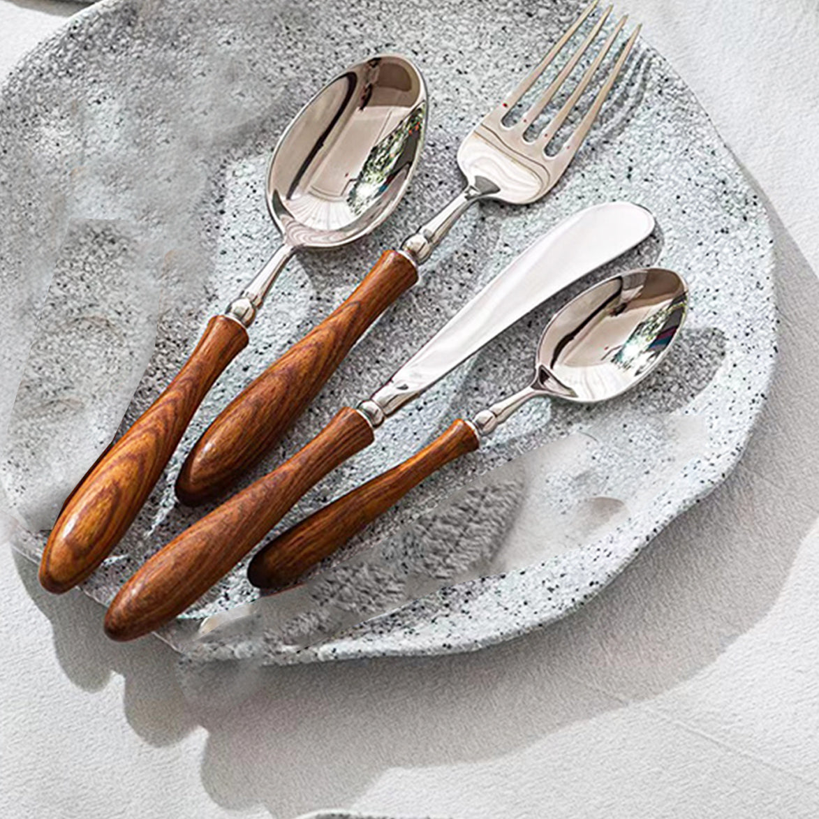 Wooden Handle Flatware 4Pcs Set