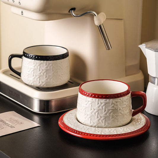 Woven-Pattern Ceramic Coffee Cup Set
