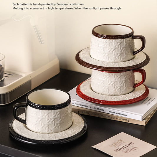 Woven-Pattern Ceramic Coffee Cup Set