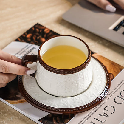 Woven-Pattern Ceramic Coffee Cup Set